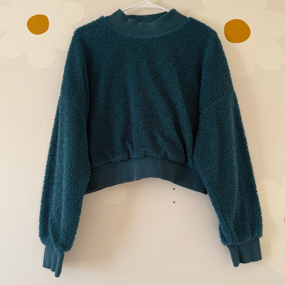 Fabletics Teal Malia Polar Fleece Pullover Textured Fuzzy Crew Neck - Picture 6 of 11